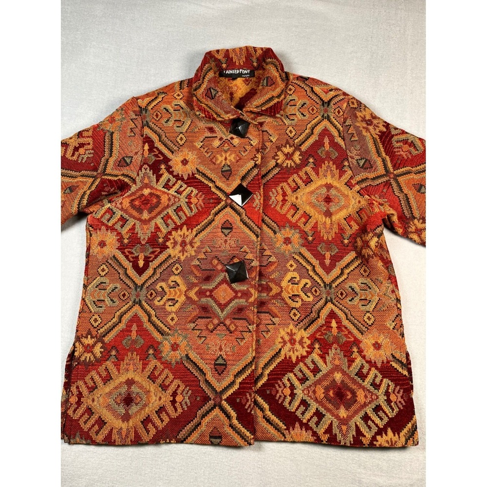VTG‎ Tainted Pony Tapestry Jacket Blazer Women 1X Multi Aztec Geo Southwest Boho